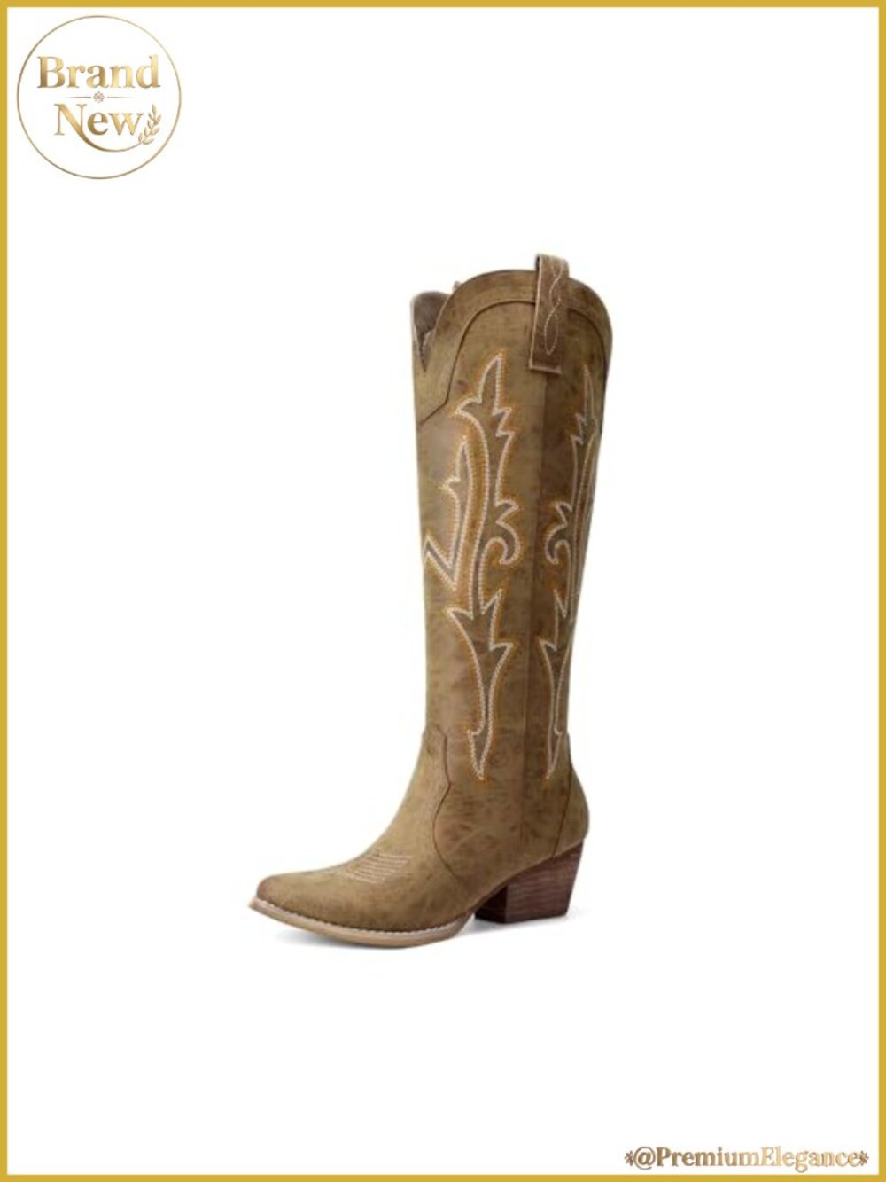 Western Knee-High Cowboy Boots Faux Leather Embroidered Pull-On